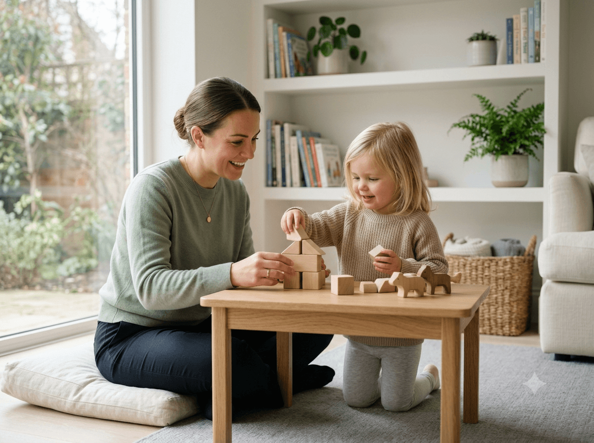 Childcarer playing with a young child